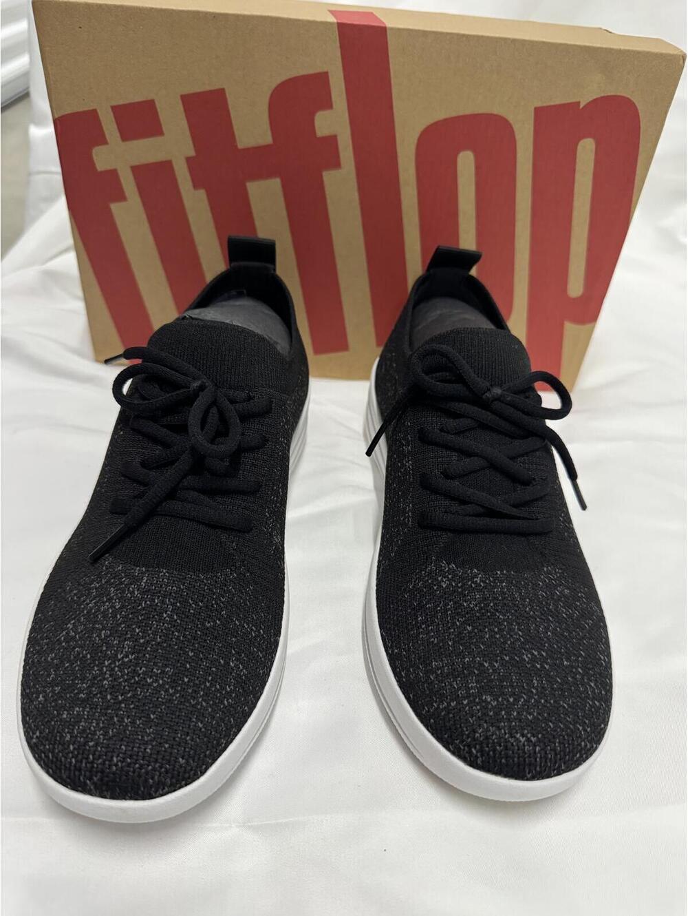 FitFlop Black Knit Lace-Up Sneakers with White Sole